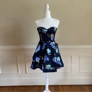 Navy Blue Floral Homecoming Dress